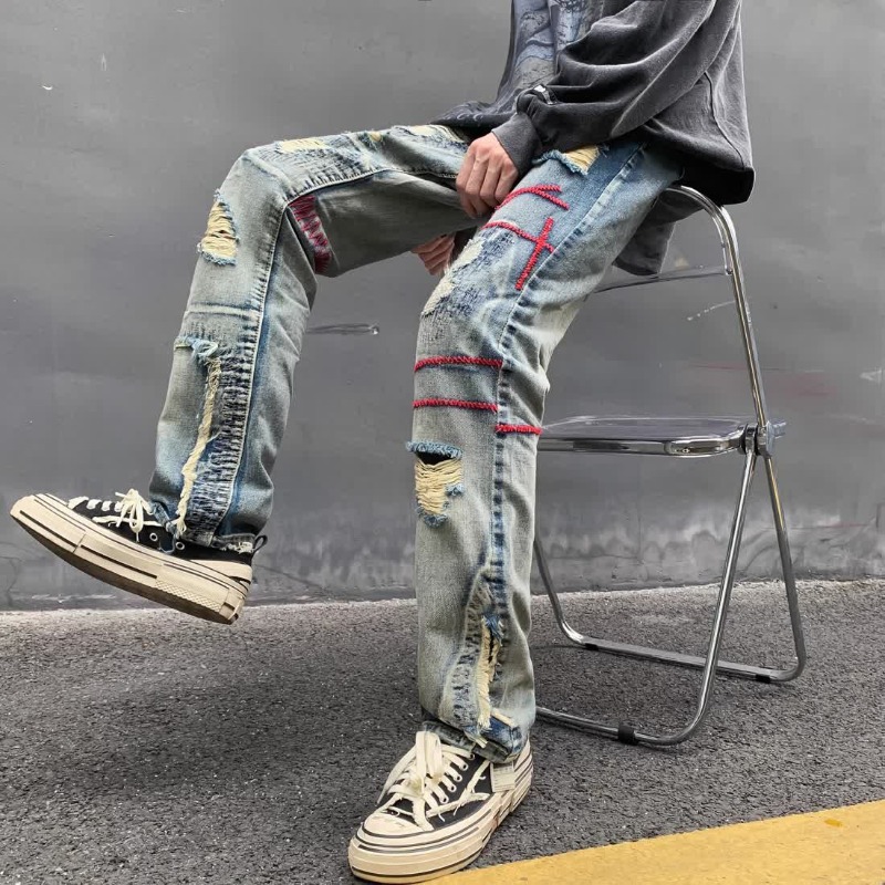 Torn Male Cowboy Pants Broken  - đánh giá và giá Street Fashion Men 2025