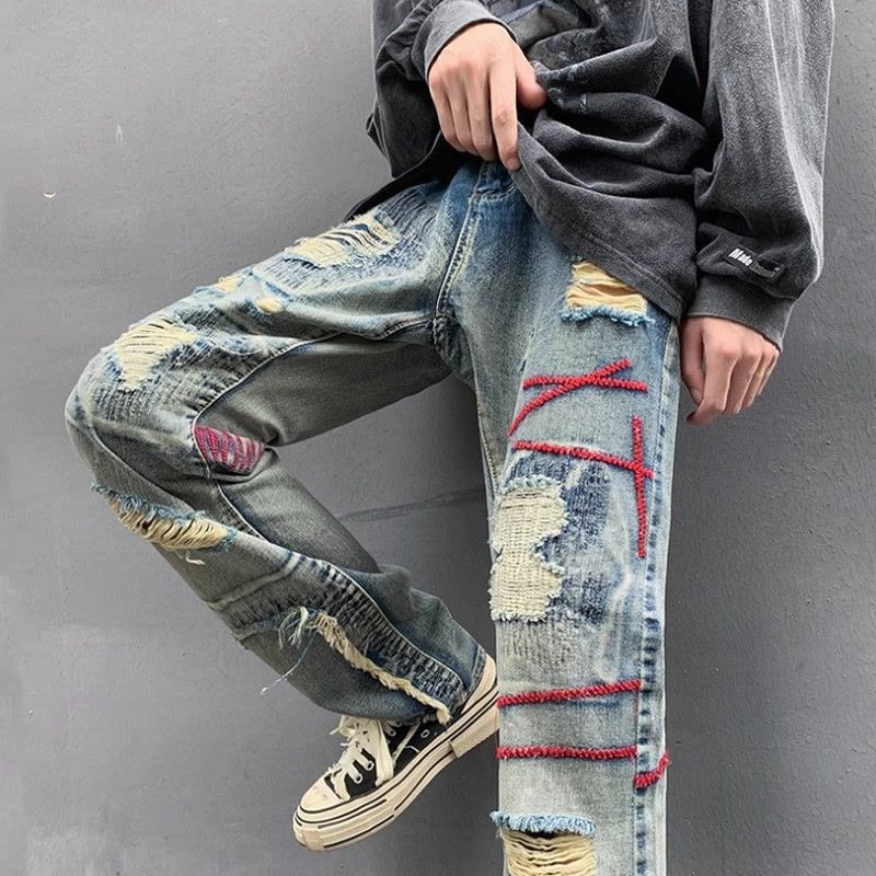 Torn Male Cowboy Pants Broken  - đánh giá và giá Street Fashion Men 2025