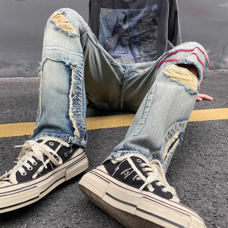 Torn Male Cowboy Pants Broken  - đánh giá và giá Street Fashion Men 2025