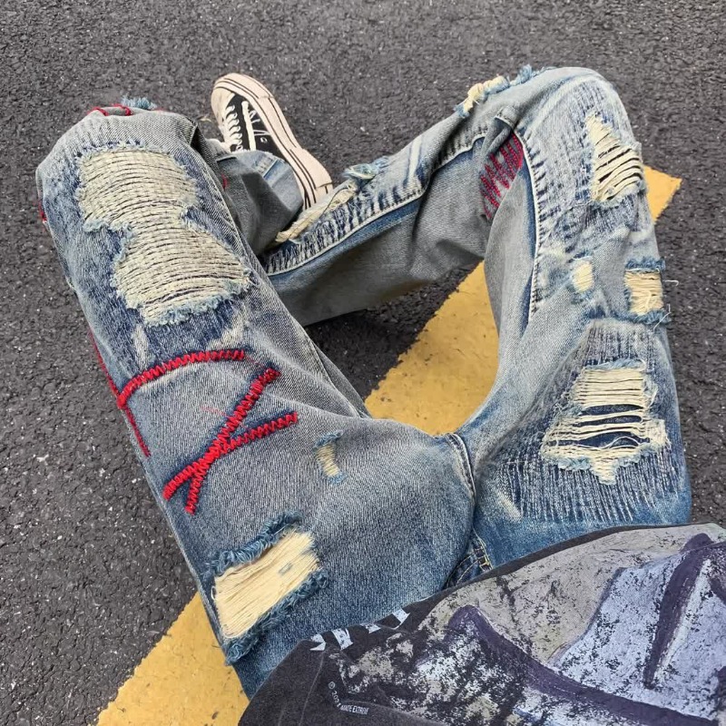 Torn Male Cowboy Pants Broken  - đánh giá và giá Street Fashion Men 2025